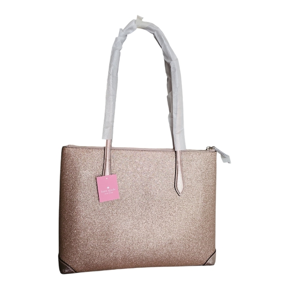 KATE SPADE Large Tote Shoulder Bag Rose Gold Shimmy Glitter NWT - Picture 2 of 15